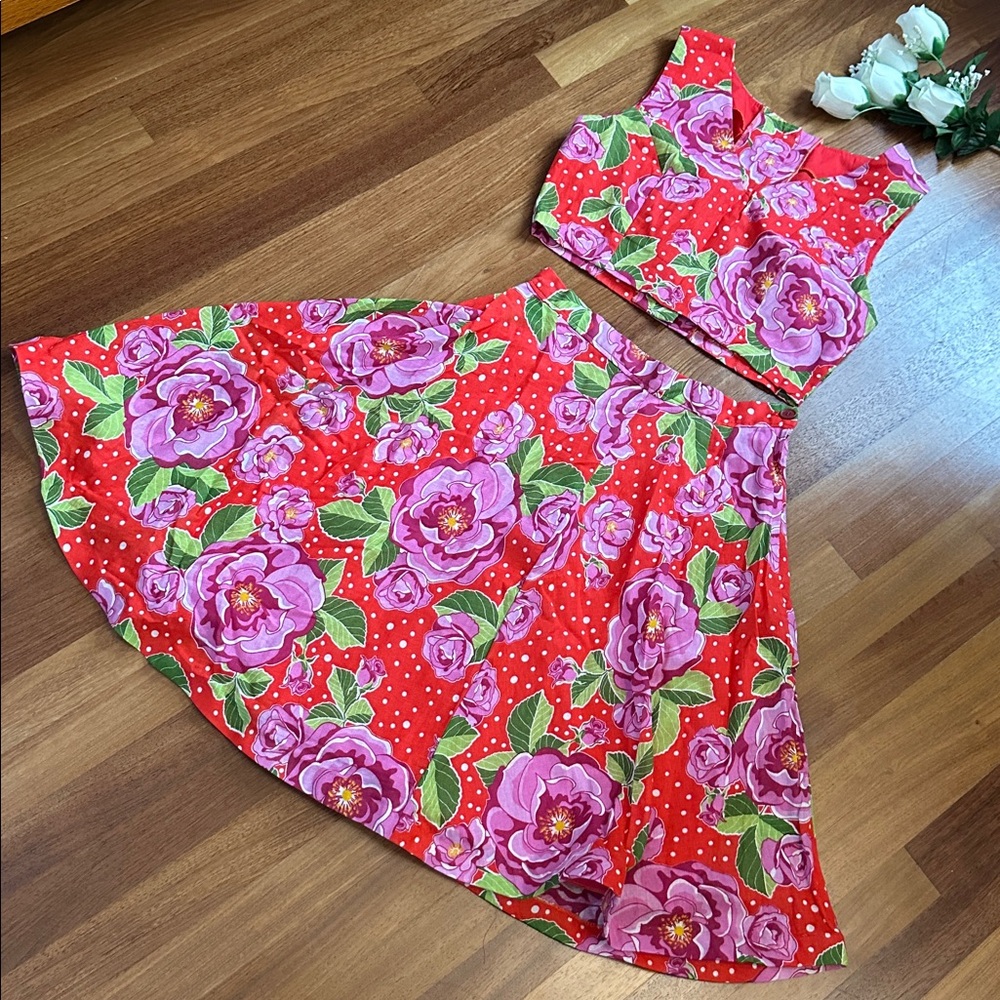 Floral Red and Pink Two-Piece Dress